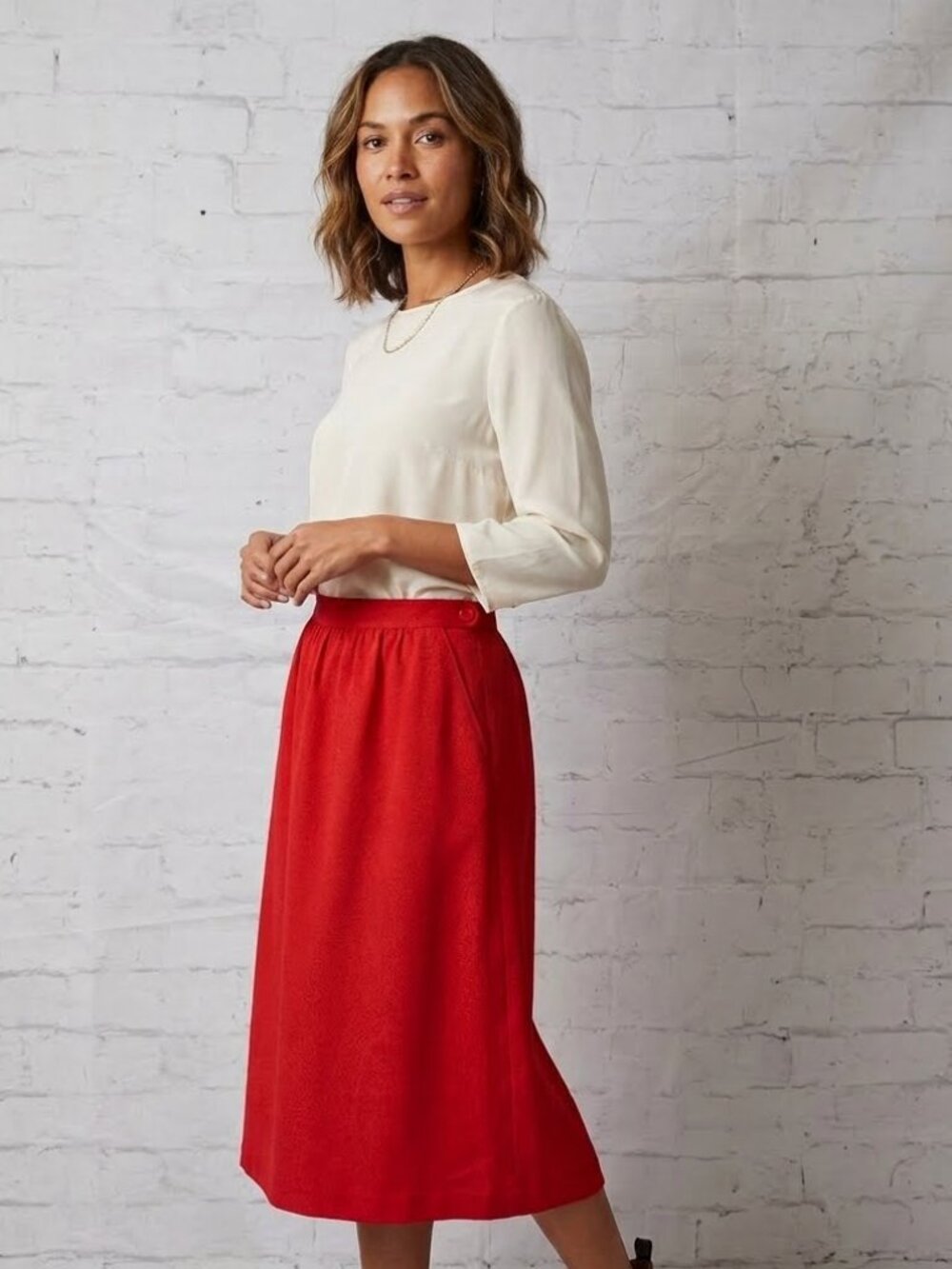 VTG Nordstrom Town Square Made In Hong Kong Sz 14 Red A-Line Skirt Fully Lined